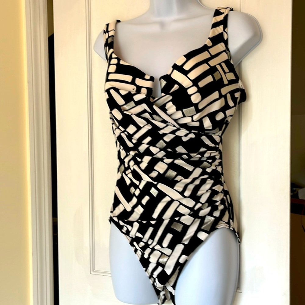 Black & Cream Geometric One-Piece Swimsuit